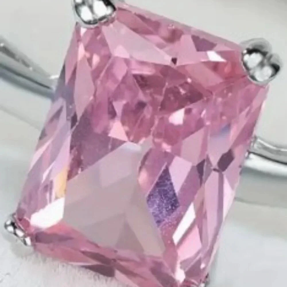 925 Sterling Silver Statement Ring With a Square Cut Pink Zirconia Stone Size 9